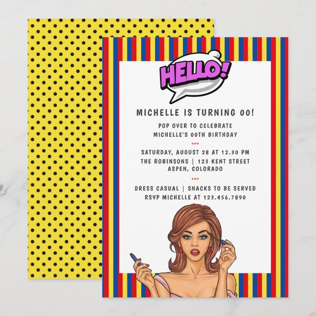 Pop Art Comic Anniversaire Fête Invitation (Devant / Derrière)