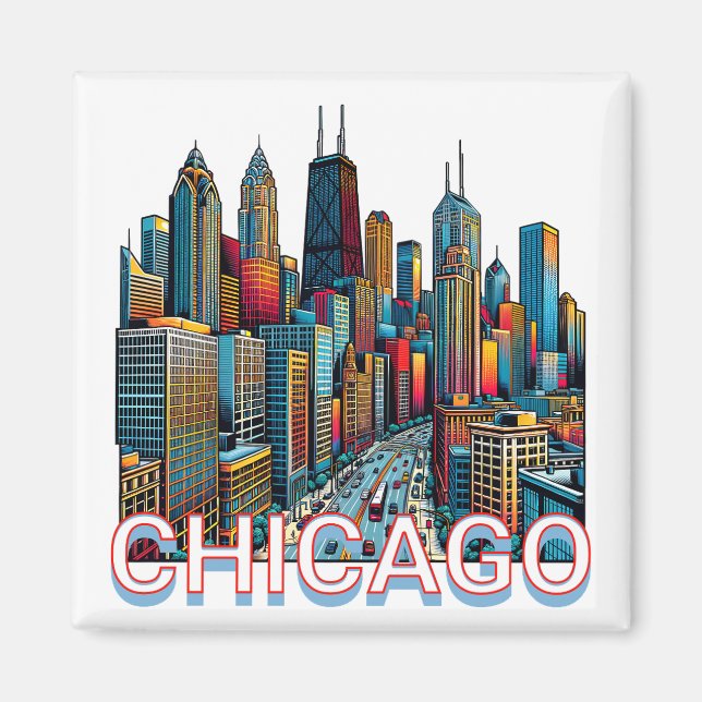 Pop Art Comic Book Art Chicago Magnet (Vorne)