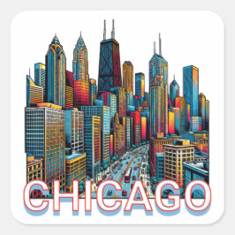 Pop Art Comic Book Art Chicago Quadratischer Aufkleber