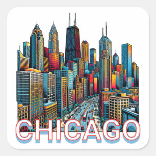 Pop Art Comic Book Art Chicago Quadratischer Aufkleber