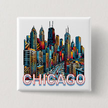 Pop Art Comic Book Chicago, Illinois Skyline