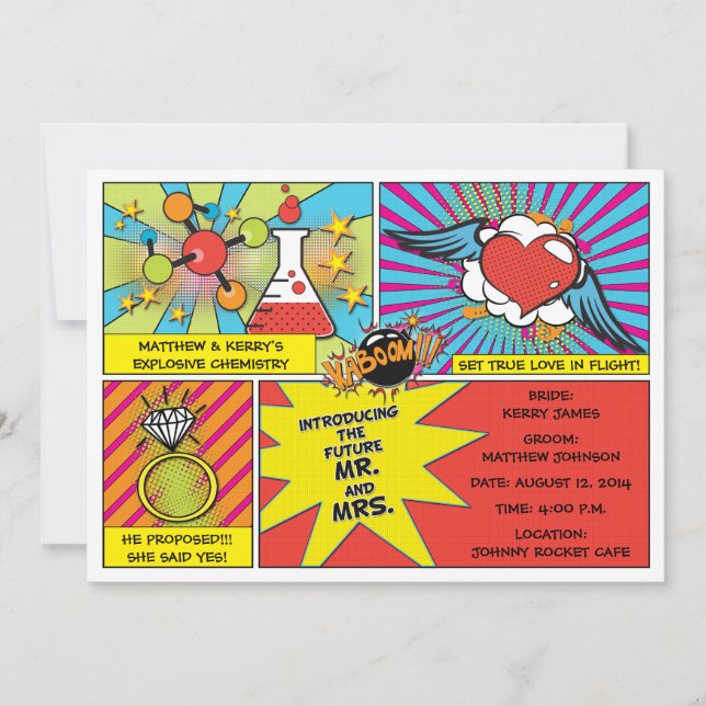 Pop Art Comic Book Engagement Party Invitation (Devant)