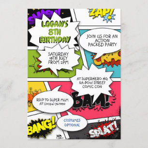Pop Art Comic Book Party Invitations