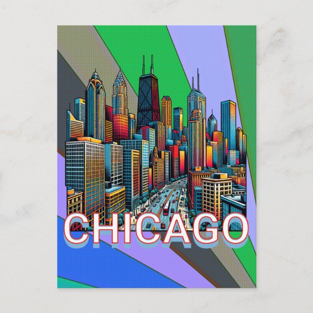 Pop Art Comic Book Style Chicago Illinois Keepake Postkarte (Vorderseite)