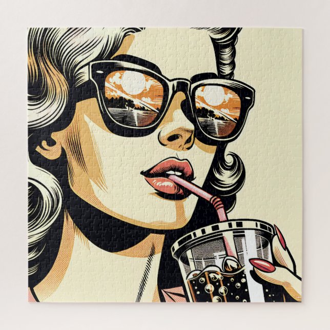 Pop Art Comic Buch Hübsche Frau Drink Soda (Vertikal)