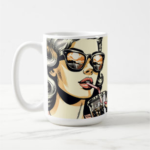 Pop Art Comic Buch Hübsche Frau Drink Soda Kaffeetasse