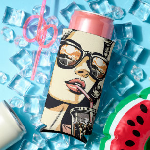 Pop Art Comic Buch Hübsche Frau Drink Soda Selters Dosenkühler