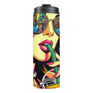 Pop Art Comic Buch Hübsche Frauen trinken Boba Thermosbecher