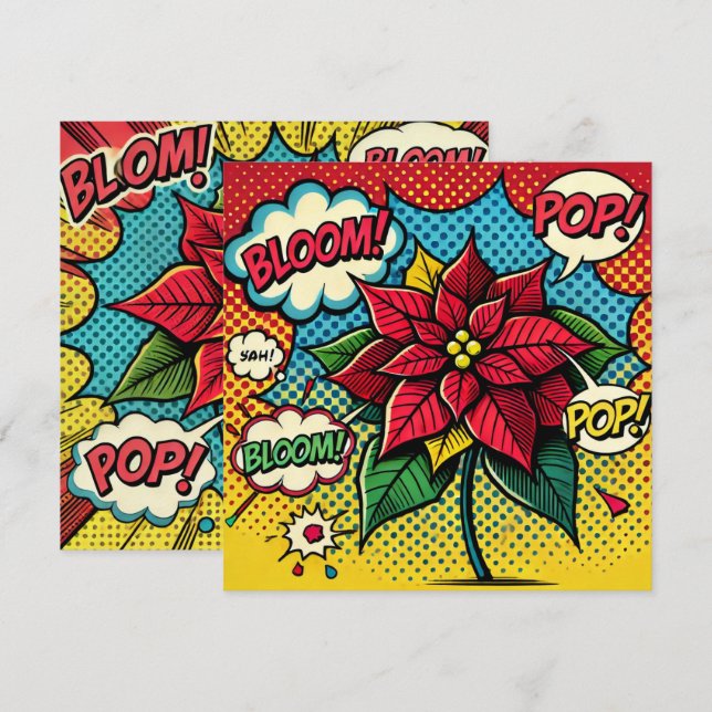 Pop Art Comic Buch Poinsettia Scrapbook Einladung (Vorne/Hinten)