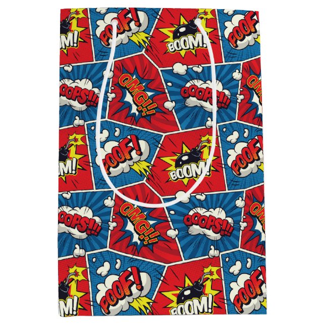 Pop Art Comic Buchführungen Mittlere Geschenktüte (Vorderseite)