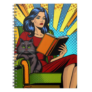 Pop Art Comic Frauen lesen mit Katze Notizblock