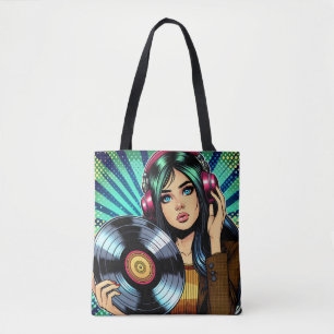 Pop-Art-Comic-Girl mit Kopfhörern  Tasche