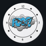 Pop Art Comic Poof! Große Wanduhr<br><div class="desc">This retro comic style Poof! is perfect for any super hero collector or fan boy. The bright graphics have hard lines & bold coloring.</div>