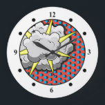 Pop Art Comic Style Explosion Große Wanduhr<br><div class="desc">Diese Retro-Comic Explosion ist perfekt für jeden Super-Helden-Sammler oder Fanboy. Die hellen Grafiken haben harte Linien und kühnen Farbton.</div>