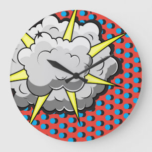 Pop Art Comic Style Explosion Große Wanduhr