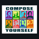 Pop Art Composer | Selbstkomposition Poster<br><div class="desc">Helle Farbtöne verleihen diesen grafischen Stylisierten Porträts berühmter Komponisten einen modernen Pop-Kunstgeist. Jedes Portrait ist in zwei verschiedenen Farbvarianten gestaltet und hat den ersten Namen der Künstlerin in einem feinen, sauberen Schriftart. Acht Komponisten sind dabei: Chopin, Bach, Wagner, Schubert, Tschaikowsky, Shostakowitsch, Mozart und Beethoven. Oben und unter den Porträts, in...</div>
