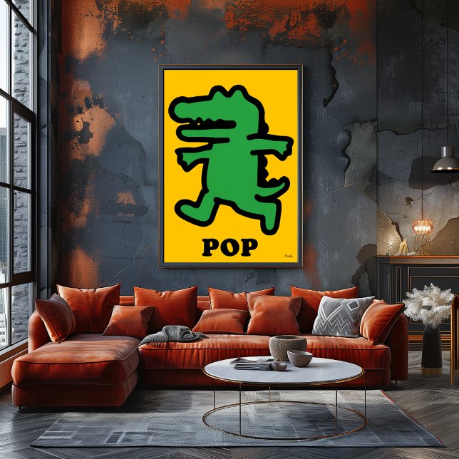 Pop Art Crocodile - Grün auf gelber Silhouette Poster (Von Creator hochgeladen)