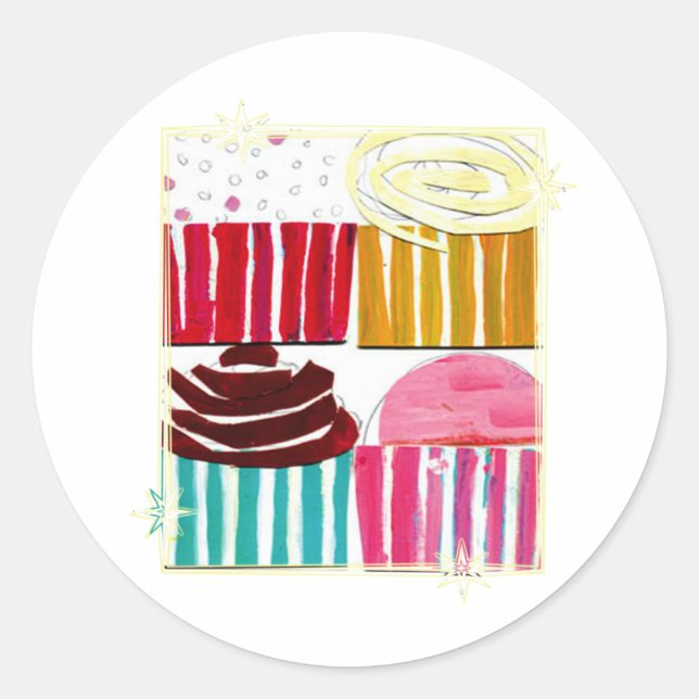Pop Art Cupcakes Runder Aufkleber (Vorderseite)
