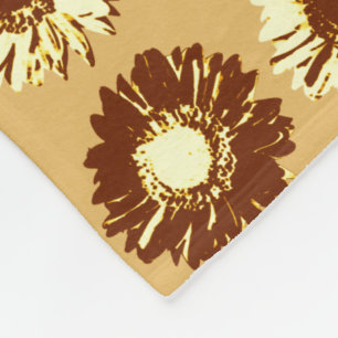 Pop Art Daisies - Braun, Kamel und Gelb Fleecedecke