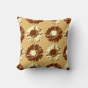 Pop Art Daisies - Braun, Kamel und Gelb Kissen