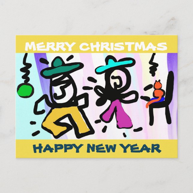 Pop Art Dancing! Frohe Weihnachten! Feiertagspostkarte (Vorderseite)