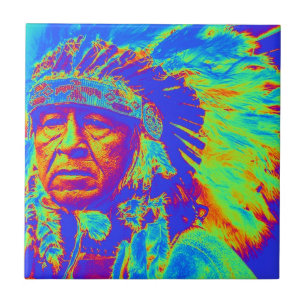 Pop-Art-Darstellung eines indianischen Häuptlings Fliese