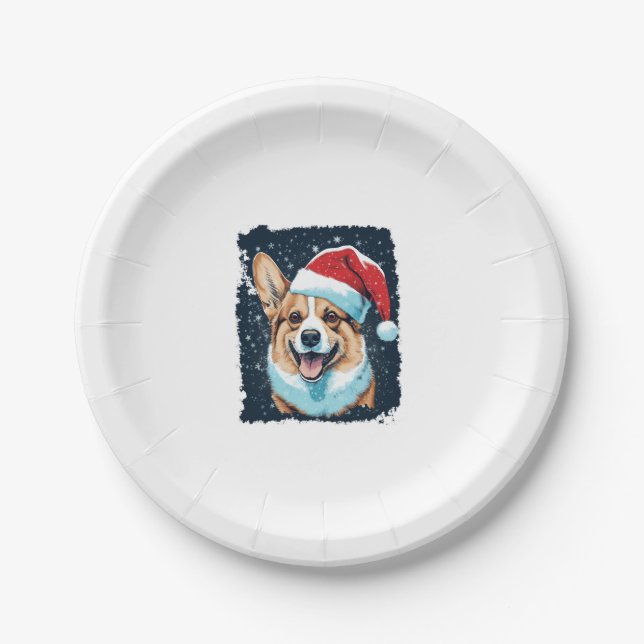 Pop Art Dog Christmas Corgi Pappteller (Vorderseite)