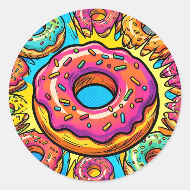 Pop Art Donuts Muster Runder Aufkleber (Vorderseite)