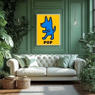 Pop Art Doster - Blaue Silhouette auf Gelb Poster