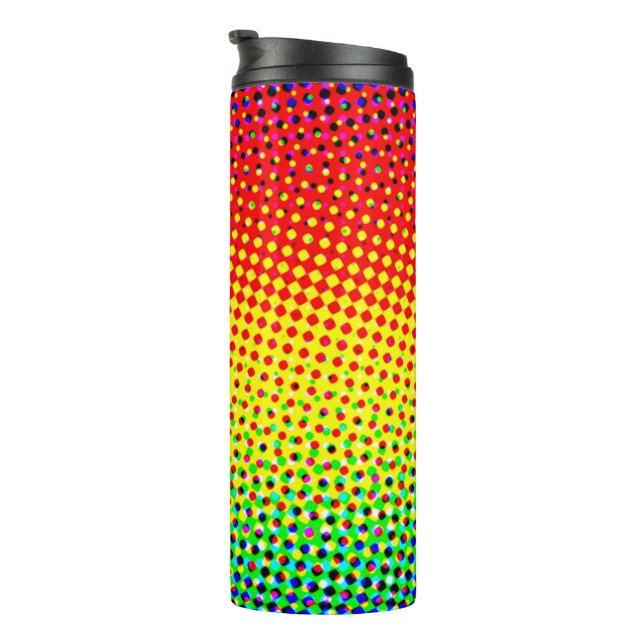 Pop Art Dots Rainbow Bright Farbiger Gay Pride Thermosbecher (Nach rechts gedreht)