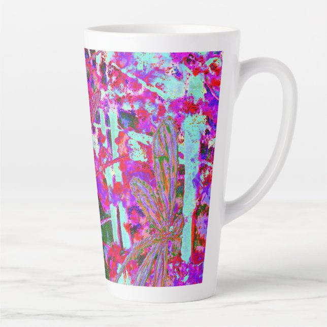 Pop Art Dragonfis auf Rosa Latte Tasse (Rechts)