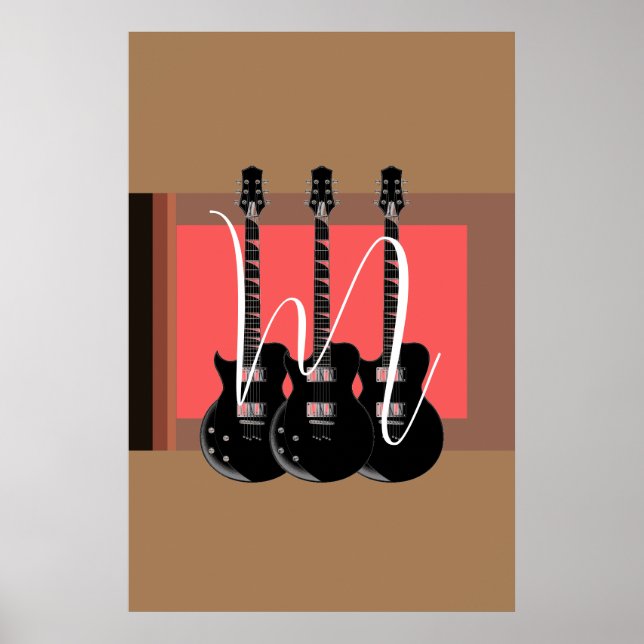 Pop-Art-Elektrogitarre Monogramm Initial Poster (Vorne)