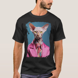 Pop Art Entrepreneur Haarbless Sphynx Cat Pink T-Shirt