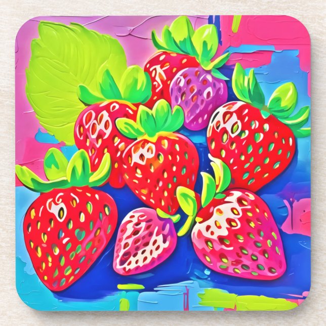 Pop Art Erdbeeren Getränkeuntersetzer (Vorderseite)
