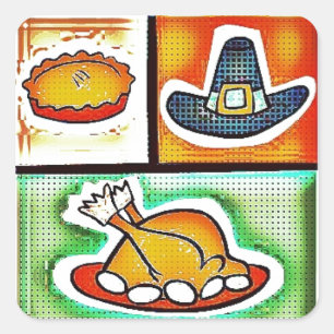 Pop Art Erntedank Abendessen Quadratischer Aufkleber
