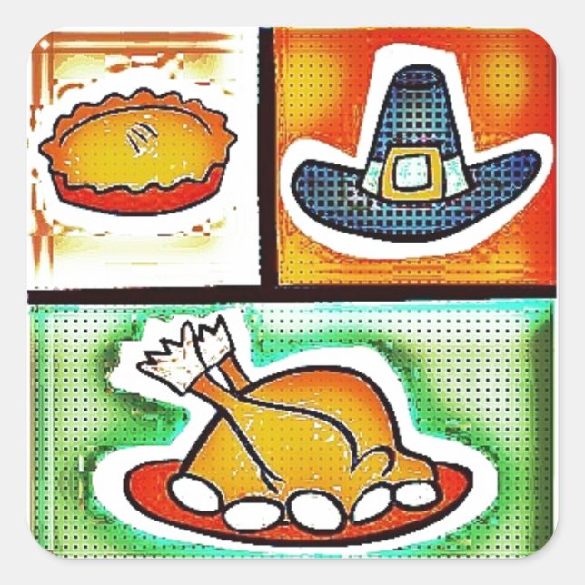 Pop Art Erntedank Abendessen Quadratischer Aufkleber (Vorderseite)