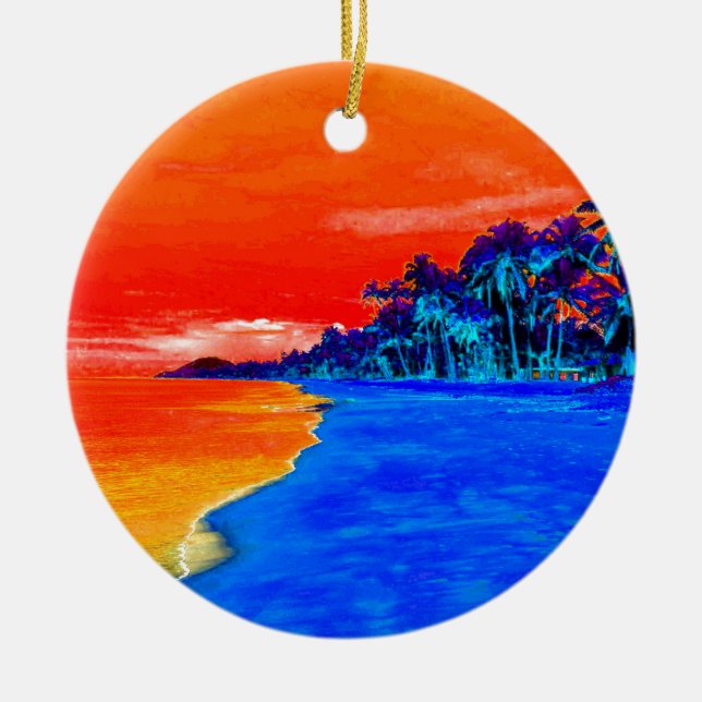Pop Art Exotic Beach Palmen Keramik Ornament (Vorne)