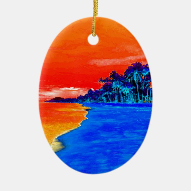 Pop Art Exotic Beach Palmen Keramik Ornament (Vorne)