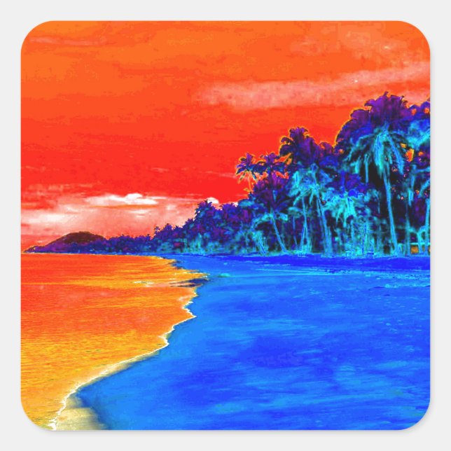 Pop Art Exotic Beach Palmen Quadratischer Aufkleber (Vorderseite)