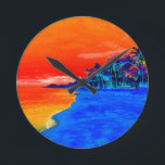 Pop Art Exotic Beach Palmen Runde Wanduhr<br><div class="desc">Retro Exotic Travel Places Fotografie - Vintager Palmenbaum & das Beach Foto Artwork</div>