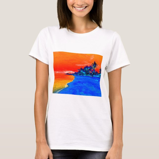 Pop Art Exotic Beach Palmen T-Shirt (Vorderseite)