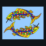 Pop Art Extravagant Fische Fischen Poster<br><div class="desc">Dieses Kunstdruckposter für Ihre Wohngestaltung ist eine hellblaue Farbe mit zwei leuchtend bunten extravaganten Fischen.</div>
