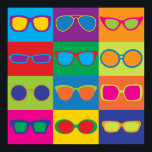 Pop Art Eyeglasses Poster<br><div class="desc">Pop-Art-gezeichnete Illustration beliebter Brillenrahmenstile in einem farbenfrohen Schachbrett.</div>