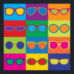 Pop Art Eyeglasses Poster<br><div class="desc">Pop-Art-gezeichnete Illustration beliebter Brillenrahmenstile in einem farbenfrohen Schachbrett.</div>