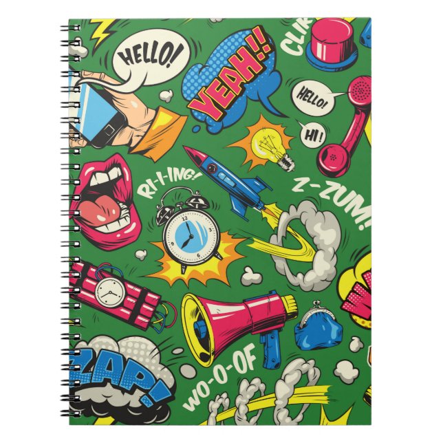 Pop Art farbenfrohe nahtlose Muster mit Comic Spee Notizblock (Vorderseite)