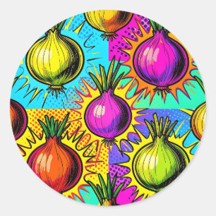 Pop-Art Farbige Zwiebeln Runder Aufkleber