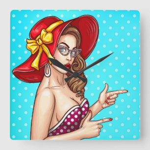 Pop Art Female Quadratische Wanduhr