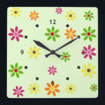 Pop Art Flowers seamless pattern   your ideas Quadratische Wanduhr<br><div class="desc">pop art by EDDA Fröhlich / EDDArt | flower power blooms pattern | for 60s / 70s - Flower Power Lovers - Make Love Not War | You miss other colors or products with this design? Feel free to contact me: contact@eddart.de or have a look here: www.zazzle.de/eddartiful* and here: www.zazzle.com/eddartshop*...</div>