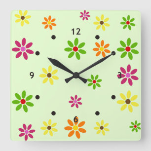 Pop Art Flowers seamless pattern + your ideas Quadratische Wanduhr