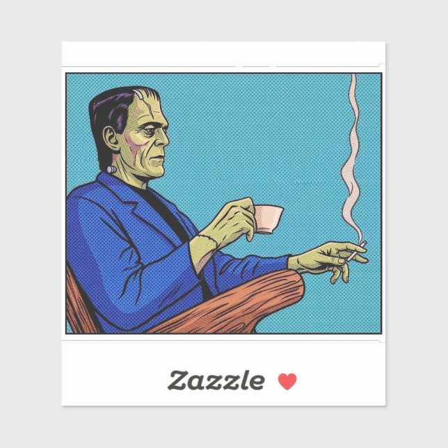 Pop Art Frankenstein Monster Drinking Tea Halftone Aufkleber (Blatt)